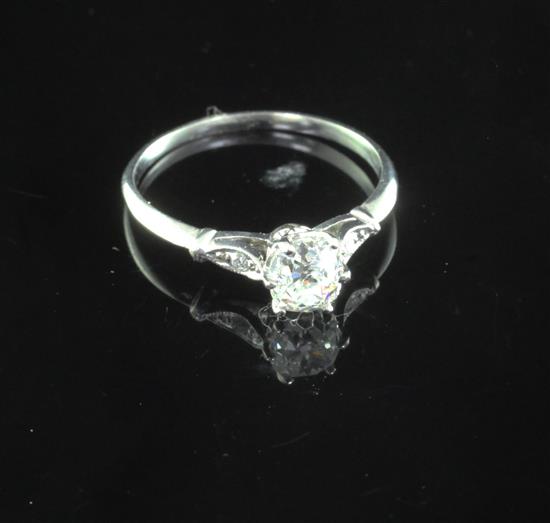 A platinum and single stone diamond ring, size K.